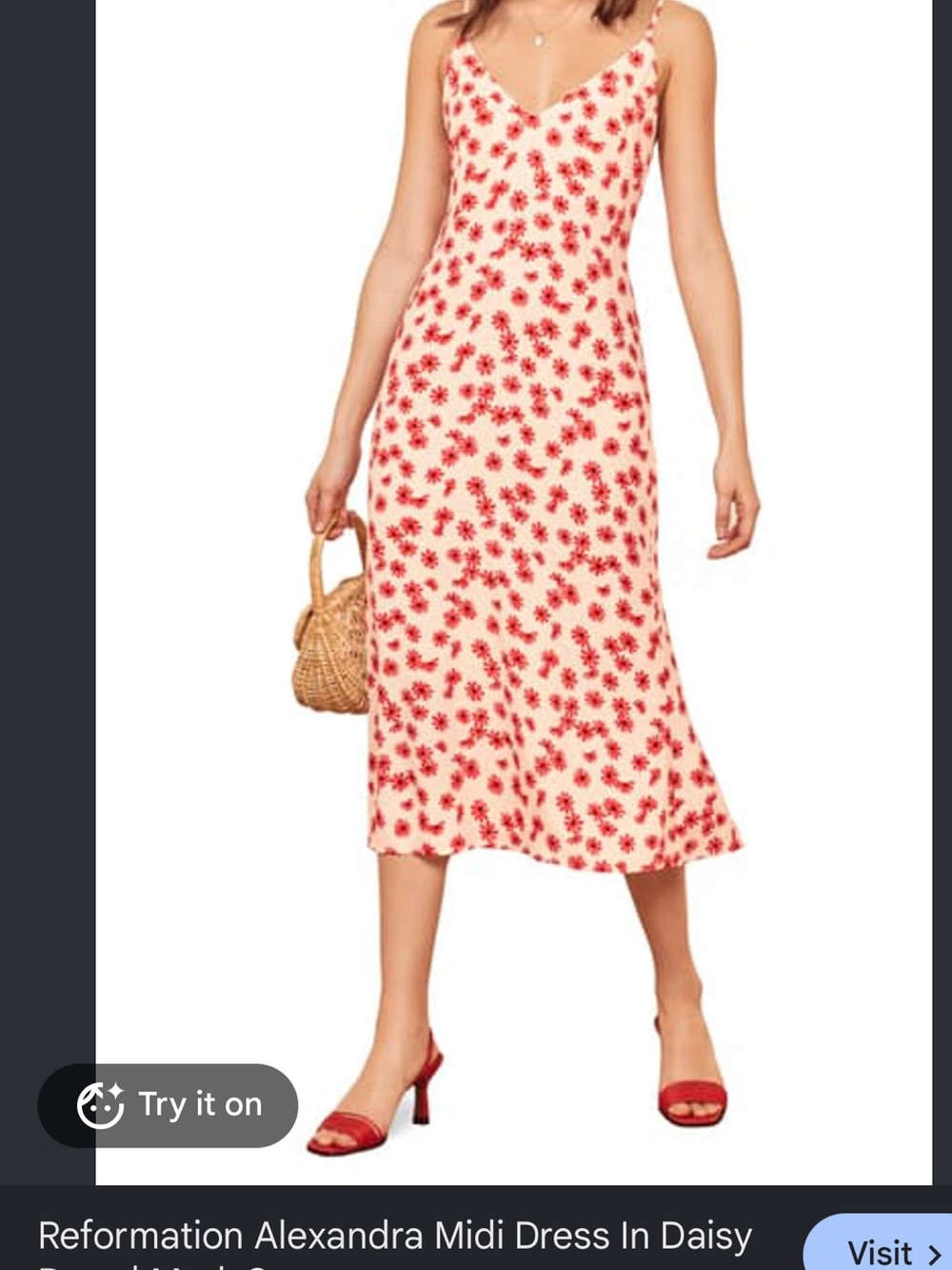 Reformation Midi Skirt in Cream with Red Daisy Print